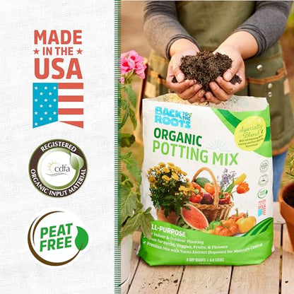 Back to the Roots All-Purpose Potting Mix 6 Quarts (Best Value), 100% Organic & USA Made for Herbs, Veggies, Flowers, w/Nutrient Rich Plant Food, Worm-Castings, & Moisture Controlling Yucca, 2 Packs - size: 12 Quart, style: Specialty Soil