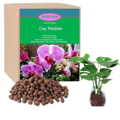 Rurtsva Natural Clay Pebbles 15LBS– 8mm-15mm Expanded Leca Balls for Hydroponics Plants Drainage Grow Media Reusable Soil Amendment for Orchids, Succulents, Aquaponics - size: 15LBS
