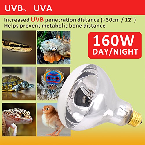 Aiicioo UVB Reptile Light 160W - UVB Light Bulb for Reptile Mercucry Vapor Bulb Heat Basking Lamp Bulb Full Spectrum UVA UVB All in One Sun Lamp for Bearded Dragon Lizard Turtle - style: Mercucry Vapor Bulb 160W