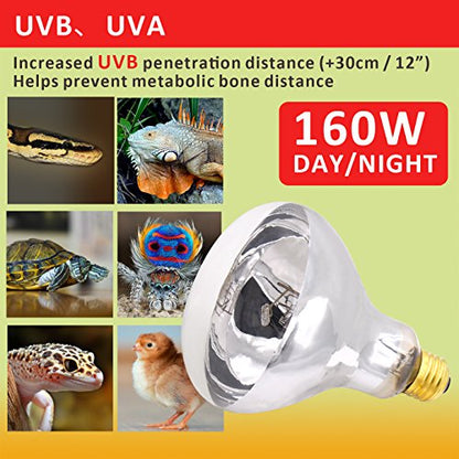 Aiicioo UVB Reptile Light 160W - UVB Light Bulb for Reptile Mercucry Vapor Bulb Heat Basking Lamp Bulb Full Spectrum UVA UVB All in One Sun Lamp for Bearded Dragon Lizard Turtle - style: Mercucry Vapor Bulb 160W
