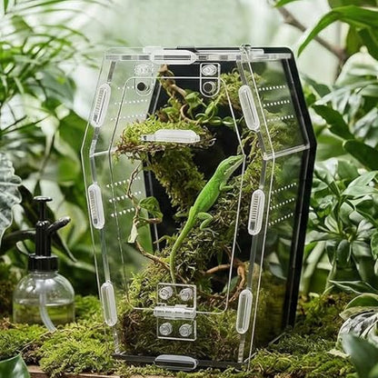 Clear Acrylic Reptile Enclosure with Magnetic Front Opening, Ventilated Small Pet Habitat and Breeding Box for Lizards, Geckos, Spiders, Insects and Amphibians, 7.09 x 3.94 x 2.68 Inches