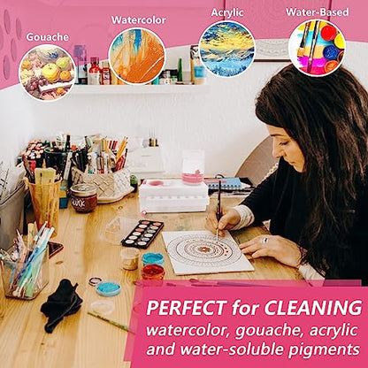 Paint Brush Cleaner Set, Paint Brush Rinser with Drain and Brush Holder, Water Circulation Paintbrush Cleaner Rinser for Acrylic, Watercolor, Water-Based Art Supplies Paint Brush Cleaner Tool, Pink - color: Pink