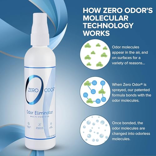 Zero Odor Multi-Purpose Odor Eliminator, Car & Room Air Freshener, 8 oz | Unscented Travel Size Spray for Bathroom, Closet, Kitchen & Small Spaces, Over 1,000 sprays - size: 8 Fl Oz (Pack of 1)