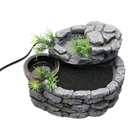 Reptile Water Fountain with Food Dish, 500ML Terrarium Waterfall Drinking Fountain Reptile Water Dispenser, Natural Resin,for Bearded Dragon Gecko Chameleon Lizard Tree Frog Turtle
