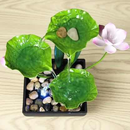 Water Fountain Indoor Waterfall Fountain 3-Tier Tabletop Fountain Lotus Desk Relaxation Home Decor Including Lots of Rocks and Soothing Sound Machine (Green 2) - style: Double flow