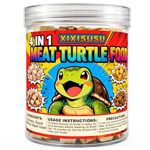 Freeze-Dried Chicken, Duck, Beef & Salmon for Turtles Treats| 3 oz Canister of Premium Protein Turtle Food | Natural Diet for Aquatic Turtles, Red Eared Sliders & Tortoises (3 oz)