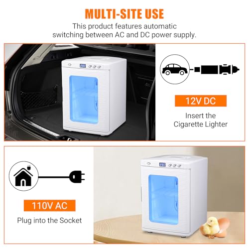 25L Egg Incubator for Hatching Eggs, Digital Reptile Incubator with Intelligent Temperature Control 10–60°C, Portable Chicken Quail Turtle Egg Hatching Incubator with LCD Display, White
