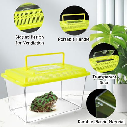 12Pcs Plastic Reptile Terrariums Carrier Cage, Tarantula Enclosure Breeding Box Hatching Container Transparent Fish Tank Turtle Aquarium with Random Color Lid for Lizards, XL(10.6" x 6.7" x 5.9") - size: XL