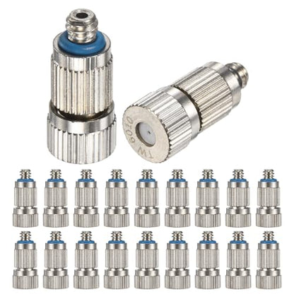 M METERXITY 20-Pack Brass Misting Nozzles, 0.024"/0.6mm Orifice Mister Nozzles Brass, High Pressure Spray Misting Nozzle Head for Outdoor Cooling System/Greenhouse/Landscaping [3/16] - size: 0.6mm