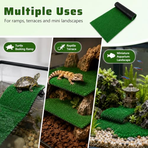 jojofuny Artificial Grass Turf: Turtle Basking Ramp, Aquatic Grass Lawn, Simulation Reptile Turf for Pet, Fish Tank Reptile Ramp Terrace Turtle Resting Basking Platform