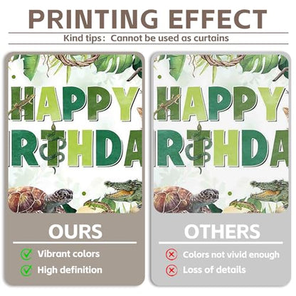 Fabric 72x43inch Reptile Birthday Backdrop Jungle Wild Banner | Tropical Rainforest Lizard Snake Turtle Alligator Palm Leaves Background, Kids Adult Party Decorations, Photo Props - size: 72x43inch