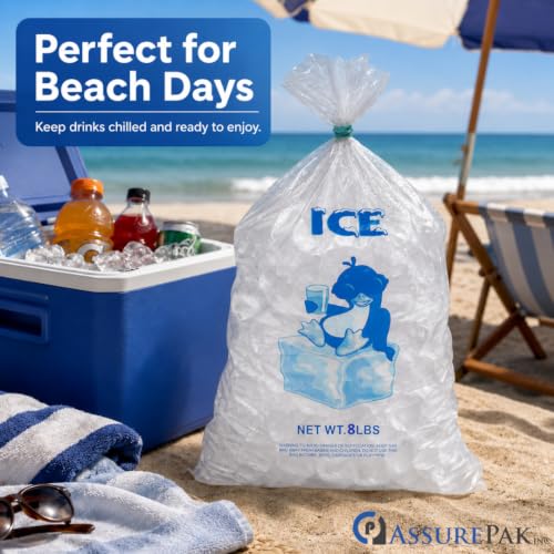 8 lb Ice Bags, 10" x 20", 1.35 Mil, 500 Count