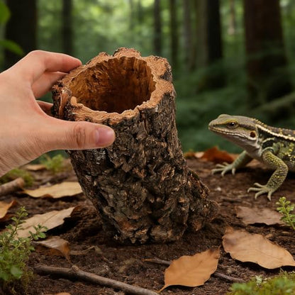 Veemoon Tree Trunk Reptile Hide Cave Hollow Log for Fish Tank Gecko Hide Climbing Platform Reptile Habitat Hideout Natural Terrarium Decor for Lizard Snake Amphibian 5.90 X 3.93 X 3.54 in