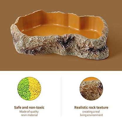Reptile Food Water Resin Rock Bowls Lizard Gecko Worm Feeding Dish Small | Amphibian Feeder Bowl Terrarium Decor for Bearded Dragons, Chameleon, Leopard Gecko Frog Snake Hermit Crabs Turtle Spider Pet - size: Small