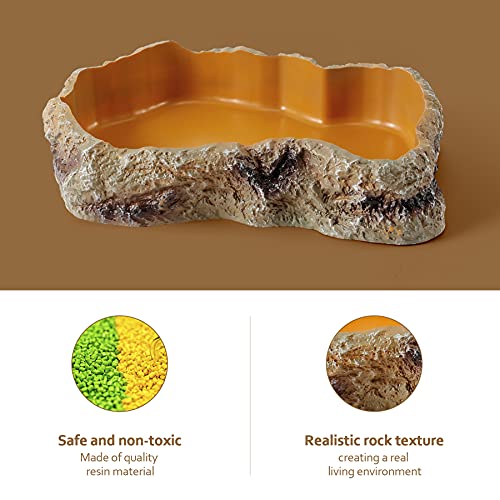 Reptile Food Water Resin Rock Bowls Lizard Gecko Worm Feeding Dish XL | Amphibian Feeder Bowl Terrarium Decor for Bearded Dragons, Chameleon, Leopard Gecko Frog Snake Hermit Crabs Turtle Spider Pet - size: X-Large