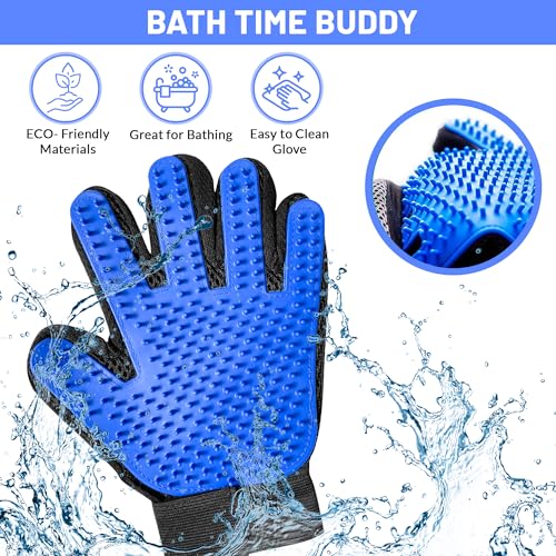 Upgrade Pet Grooming Gloves, Grooming Gloves for Dogs, Cats, Rabbits & Horses with Long and Short Hair, Efficient Pets Hair Remover Mittens - 1 Pair (Blue) - color: Blue