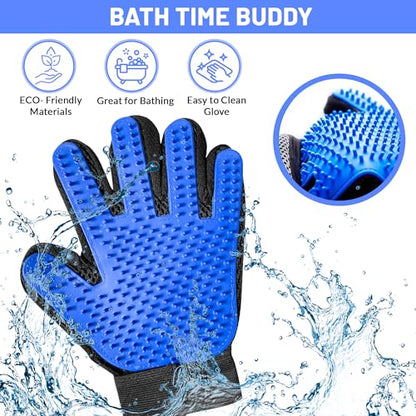 Upgrade Pet Grooming Gloves, Grooming Gloves for Dogs, Cats, Rabbits & Horses with Long and Short Hair, Efficient Pets Hair Remover Mittens - 1 Pair (Blue) - color: Blue