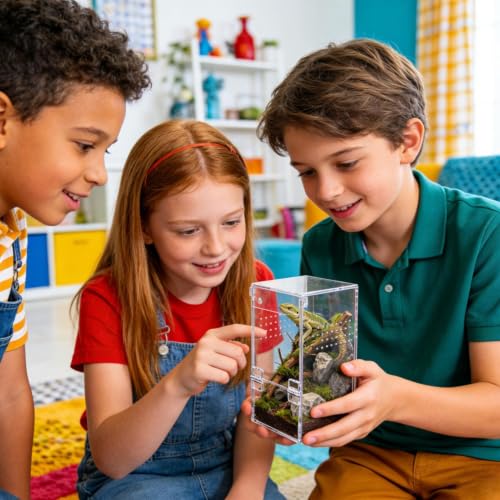 Jumping Spider Enclosure with Magnetic Door Acrylic House | Reptile Terrarium Spider Feeding Box for Tarantula Snail Gecko Frog Lizard Beetles Centipedes Home Living Room Office