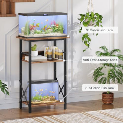 HOOBRO 10 Gallon Aquarium Stand, 3-Tier Fish Tank Stand with Storage, Reptile Turtle Tank Stand with Metal Frame, 20.5" L x 11" W , Rustic Brown BF52FT01 - color: Rustic Brown + Black