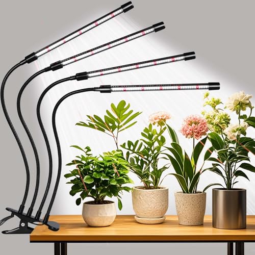 RWNTAO Grow Lights for Indoor Plants,168 LEDs Clip Plant Lights, Full Spectrum LED Plant Growing Lamps with Flexible Gooseneck, 3/9/12H Timer, 3 Spectral Modes, 10 Dimmable Levels, 4 Head - size: 4 Head 1 Pack