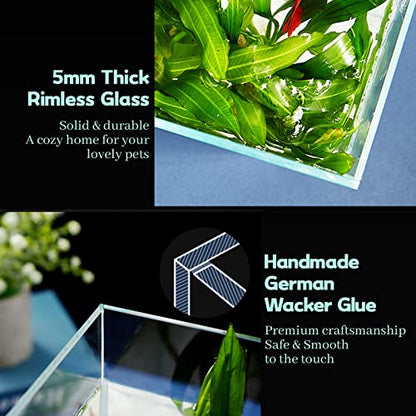 LAQUAL 10 Gallon Ultra Clear Glass Fish Tank, Rimless Low Iron Aquarium for Betta/Nano/Goldfish/Snail/Shrimp, Big Fish Tank & Cover Set & Feeding Ring & Cleaning Tools - color: 10 Gal