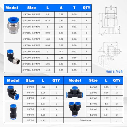 55 Pcs Air Line Tubing Kit,1/8"1/4"3/8"1/2" Air Line Quick Connect Air Hose Fittings with 1/4" OD x 50 FT (15m) DOT Air Line & 3/8" OD x 32.8 FT (10m) for Pneumatic System Or Fluid Transfer - size: 55PCS & 50FT 1/4"+3/8" Air Line