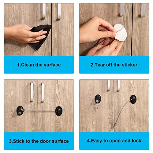 Hotop 4 Pack Cabinet Locks with Keys Refrigerator Fridge Locks Replacement with Steel Wire Self Adhesive Child and Baby Proofing Safety for File Drawers Deep Freezer Doors Latch(White and Black) - color: White and Black