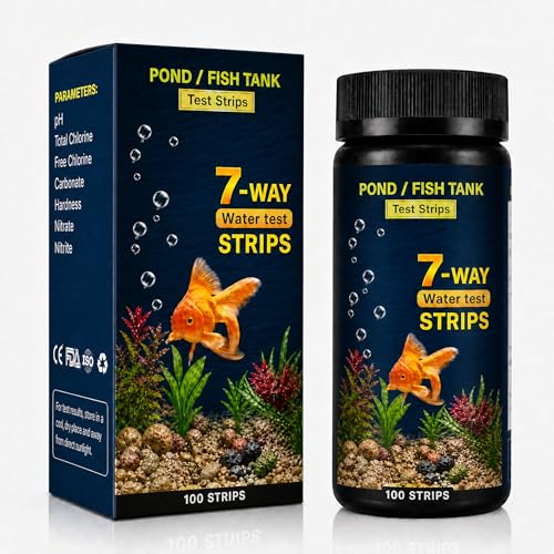 7-in-1 Aquarium Test Strips, 100 Count Fish Tank Water Test Kit for Freshwater, Saltwater & Ponds, Tests pH, Nitrate, Nitrite, Chlorine, GH Hardness and KH Carbonate