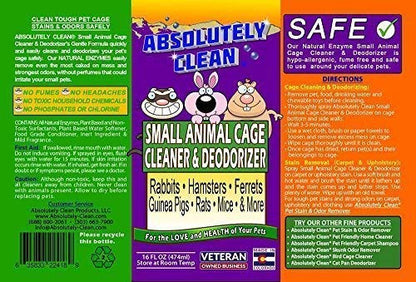 Absolutely Clean Amazing Small Animal Cage Cleaner, Just Spray/Wipe, Easily Removes Messes & Odors - Hamster Cages, Mice, Rat Cage, Guinea Pig Cage, Rabbit Cage, Ferret Cage, Dog Cage - USA Made - style: 16 Fl Oz (Pack of 2)