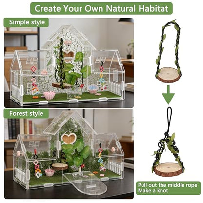 20-Piece Jumping Spider Enclosure Kit, Acrylic Terrarium with 360° View & Magnetic Doors, Complete Accessories Set for Tarantula, Mantis, Small Reptiles, 11.8" L x 4.5" W x 8" H - color: Green