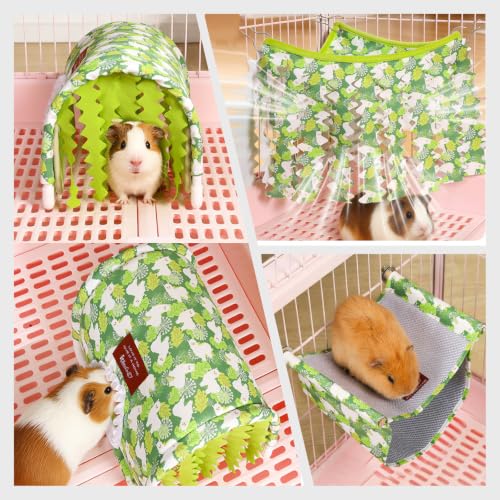 Guinea Pig Hideout Bottomless Guinea Pig Tunnel with Curtain | Large Guinea Pig Hide Washable Small Animal Tunnel Hide Guinea Pig Accessories for Dwarf Rabbit(GreenAlpaca setof3, Large) - color: GreenAlpaca setof3, size: Large