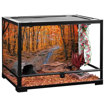 AWERT 72x24 inches Reptile Habitat Background Fallen Leaf Forest Streams Rocks Autumn Background Nature Art Terrarium Background - size: 72x24in/180x60cm