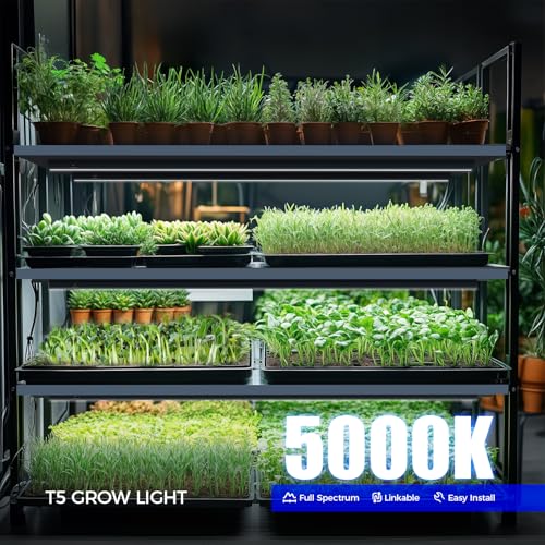 Barrina T5 Plant Lights, 3FT 128W (8 X 16W), 5000K, 8 Packs, Black Cover | Full Spectrum, Led Grow Light with Magnetic Design, Separate On/Off, Grow Light Strip for Seedlings, Linkable, Plug and Play - color: White, size: 3FT-Black Cover