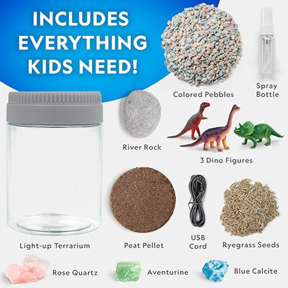National Geographic Light-Up Dinosaur Terrarium Science Kit for Kids | Multicolor Light, Real Plants, Dinosaur Habitat, Real Gemstones, DIY Nature Activity, Science Learning Toy, Birthday Gift - style: Dino Habitat