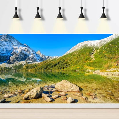 Winter Snow Scenery Aquarium Background Snow Covered Pine Trees Fish Tank Background Fantastic Wintry Frosty Mountain Lake Landscape Terrarium Backgrounds Natural Winter Tank Backgrounds 24x12in - color: Green_Brown, size: 24(W)x12(H)inches/ 60(W)*30cm(H)