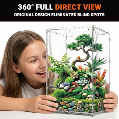 Jumping Spider Enclosure, Acrylic Terrarium with with Magnetic Doors, 0.8mm Micro-Ventilation, Stackable Escape-Proof Habitat for Jumping Spiders, Tarantulas & Small Reptiles, 7.9"x7.9"x13.4" - size: 1Pack, 7.9"x7.9"x13.4"