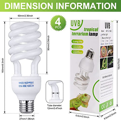 Reginary 4 Pcs Uvb Reptile Light 10.0 26 W, Reptile Uvb Bulb for Desert Tropical Sub Tropical Fluorescent Simulation Color Light for Turtle, Bearded Dragon, Lizard, Gecko