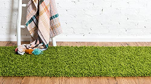 Unique Loom Solid Shag Collection Area Rug (2' 6" x 13' 1" Runner, Grass Green) - color: Grass Green, size: 2'6" x 13'1" (Runner)