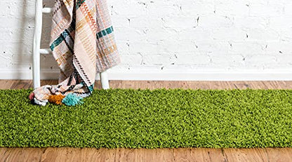 Unique Loom Solid Shag Collection Area Rug (2' 6" x 13' 1" Runner, Grass Green) - color: Grass Green, size: 2'6" x 13'1" (Runner)