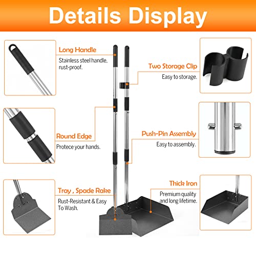 Dog Pooper Scooper, Metal Tray & Spade with 38.2" Long Handle | Medium Dog Poop Scooper: 6.5x6.7x2.5in Tray, 5.1x3.3in Spade, No-bend Pickup, Easy Rinse, Tool-free Setup - size: Medium