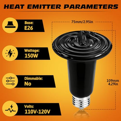 150W Ceramic Heat Emitter E26 Base Ceramic Heat Bulb Ceramic | Heat Lamp for Reptiles No Light Heat Lamp for Amphibian Pet Brooder Coop Lizard Turtle Snake Terrarium - style: 150 Watts