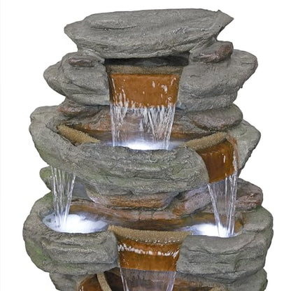 Alpine Corporation TZL352 Outdoor Floor Stone Tower Fountain with LED Lights, Multi-Level Garden Water Fountain, 47"H, Gray - style: 47" H - Multi-Level Cool White LEDs