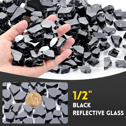 20 Pounds Fire Glass 1/2 Inch High Reflective Tempered Firepit Glass | Onyx Black Rocks for Fireplace, Fire Pit Table, Fire Bowl and Landscaping & DIY Crafts - color: Onyx Black, size: 1/2 inch, 20lb
