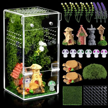 Jumping Spider Enclosure Kit – Escape-Proof Terrarium for Jumping Spiders | 3"x3"x6.2" Complete Habitat with Spider Cage, Plants, Moss, and Accessories – Ideal Starter Kit