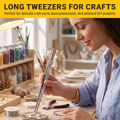 2pcs 10" long Tweezers for crafts & Plants - Large Tweezers Multi Purpose | Stainless Steel , Garden Tweezers ,Seed, Succulent , Bonsai ,Cactus , Kitchen, Crafts, Aquarium, Reptile , long handle , Big - size: 10"