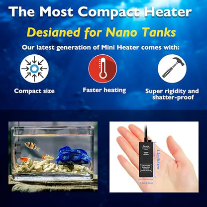 100W Small Aquarium Heater Betta Heater for 10-20 Gallon Freshwater & Saltwater Tanks, Alumina Ceramic Fish Tank Heater Turtle Heater with Dry-Run & Overheat Protection - size: For Tanks ≤ 20 Gal
