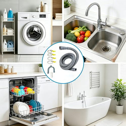 10FT Portable Washing Machine Drain Hose Extension,Extra Long Washer Drain Hose Kit with 1 Adapter, 4 Clamps and 1 U-Bend Holder - size: 10ft