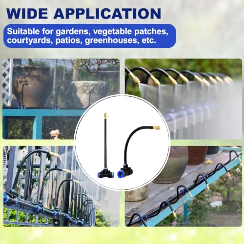Upriver 15 Pcs Brass Misting Nozzles Tee with 8 Inch Built in Hose for 0.47"/12mm Tubing, 360° Rotation Adjustable Water Mister Nozzle Thread Sprayer for Garden Watering System - size: 0.47in/12mm