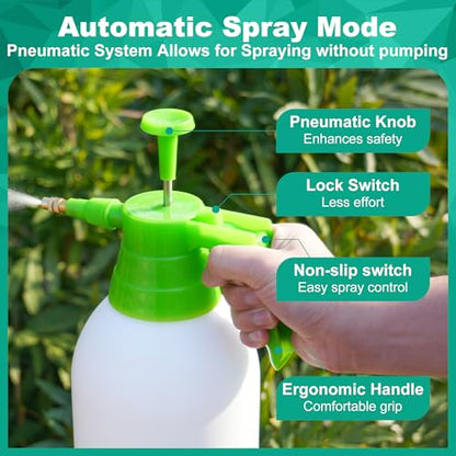 MaxWorks 51021 Hand Pump Sprayer Bottle 2L 0.5 Gal for Garden Indoor Outdoor Home with Adjustable Brass Nozzle of Mist Setting with Lock Switch - size: 2 Liters / Short Nozzle