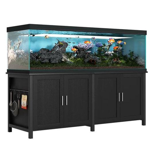 Miereirl 100-150 Gallon Fish Tank Stand Aquarium Stand with Cabinet Storage | Ample Storage, Metal Frame, 60'' Reptile Terrarium, Black, for Home Office Living Room - color: Style1-Black, size: 60 inch